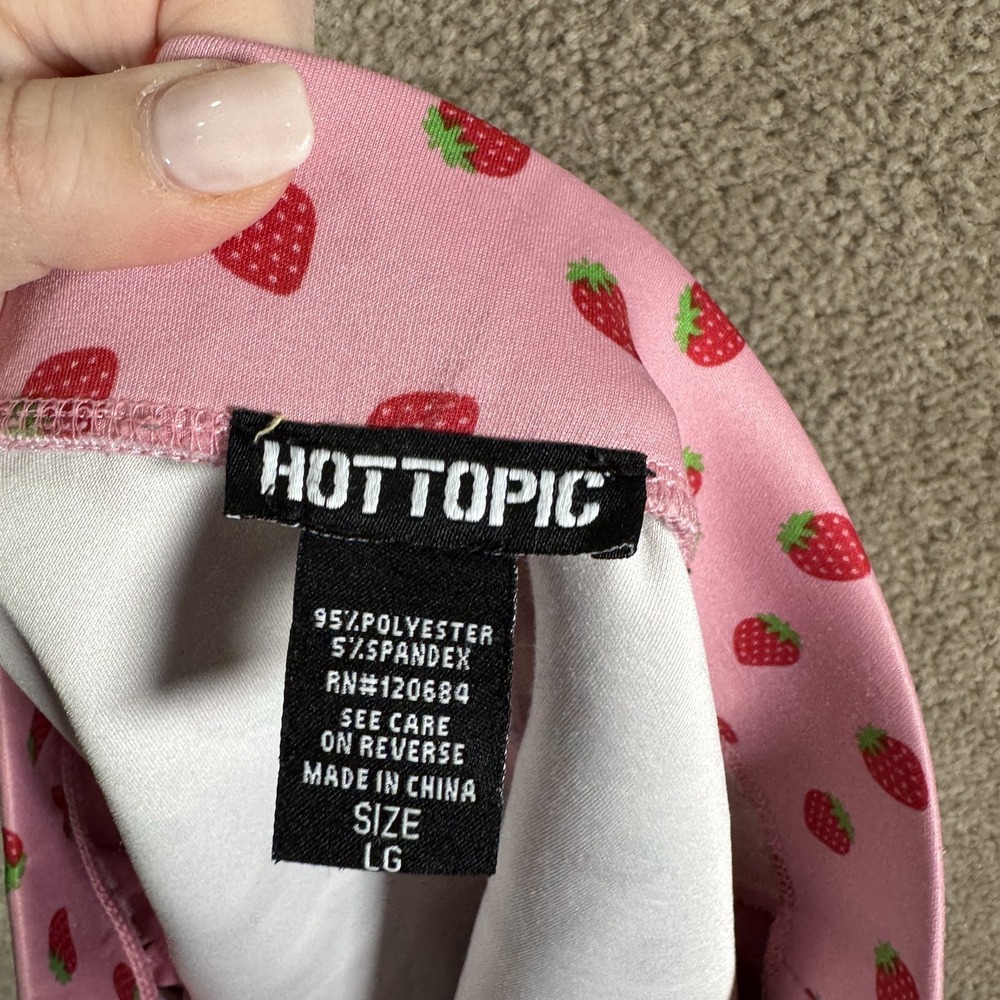 Hot Topic‎ Skirt Womens Large Pink Strawberry Print Skater Mini Lace Up Pockets - Picture 8 of 10